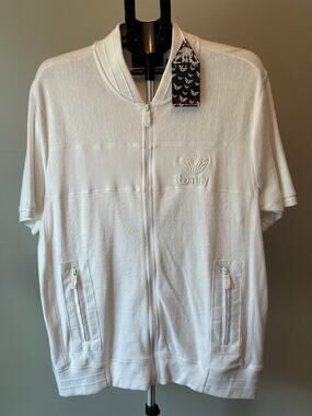 Born Fly Terry Cloth Zip Jacket Mens L White Short Sleeve Streetwear Y2K Logo